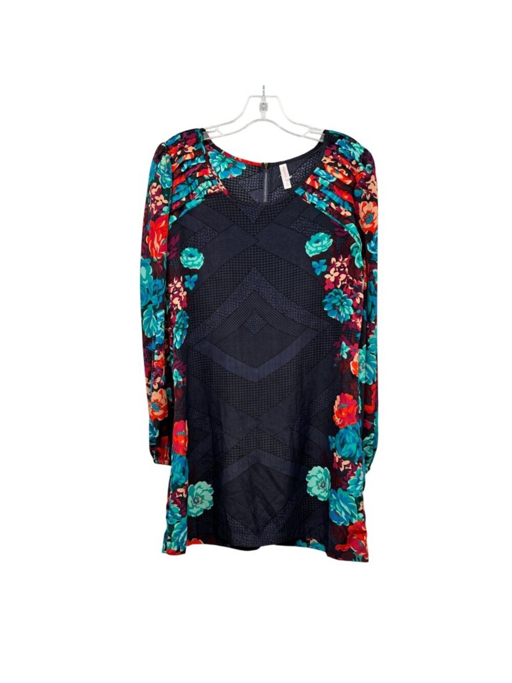 Xhilaration Womens Floral Shift Dress Navy/Multi Lightweight Medium Zip